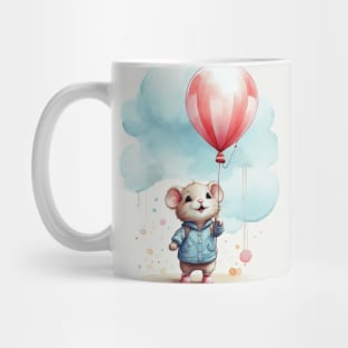 cute little mouse holding balloon in the cloudy sky Mug